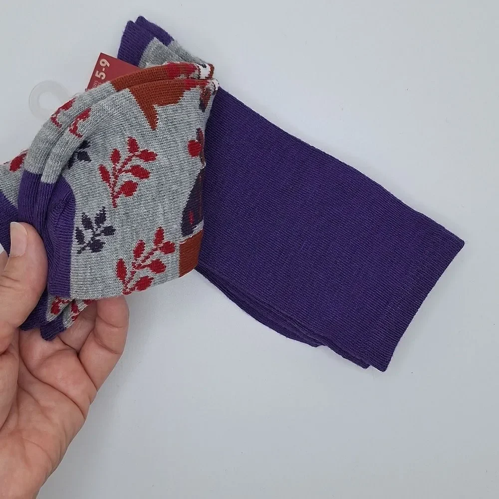 Purple and Gray Squirrel Patterned Socks